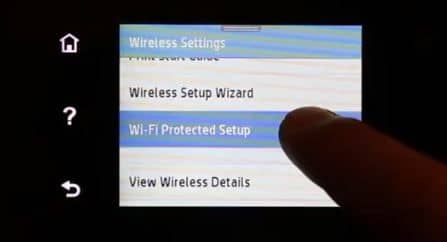 Select the option “Wi-Fi Protected Setup” and follow the on-screen instructions displayed on the printer.
